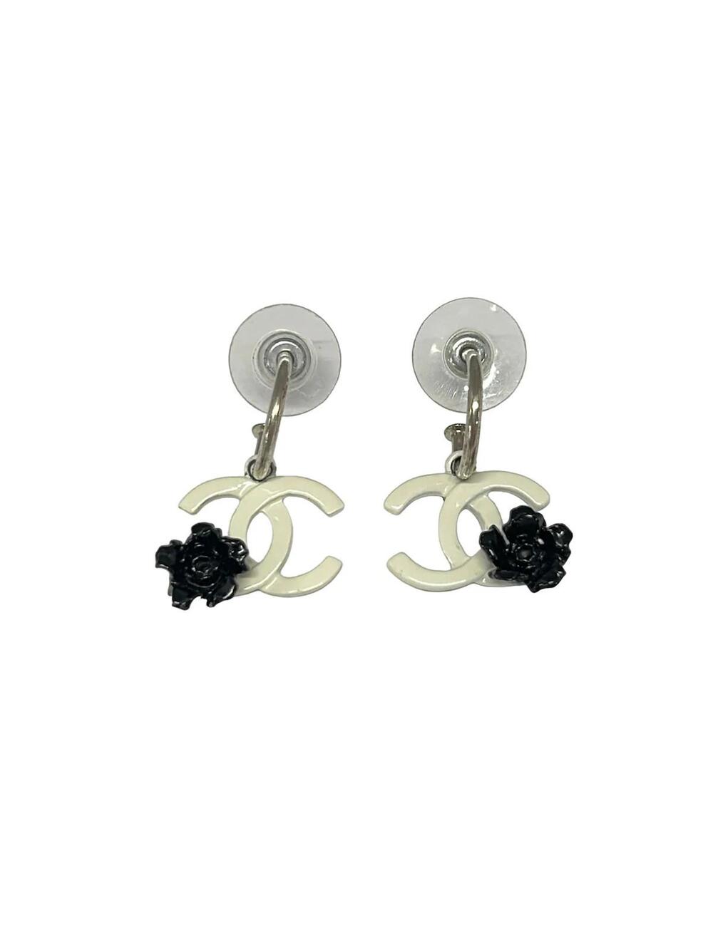 Chanel White Black Metal Earrings #369175C63B